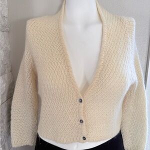 Free People Mohair Cropped Open Knit Cardigan Ivory Button Front Sweater L